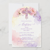 Charming Lavender Glitter Floral Cross Baptism Kaart (Voorkant)