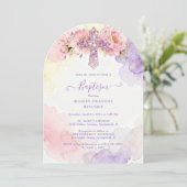 Charming Lavender Glitter Floral Cross Baptism Kaart (Staand voorkant)