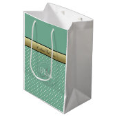 Charming & legance: Mint Green Monogram Polka Dot Medium Cadeauzakje (Voorkant Gekanteld)