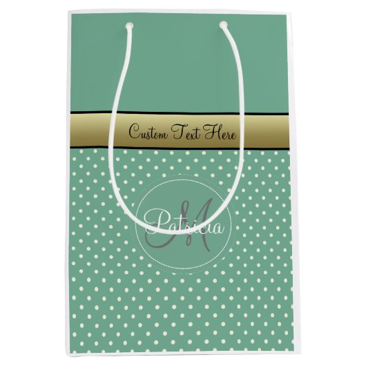 Charming & legance: Mint Green Monogram Polka Dot Medium Cadeauzakje (Voorkant)