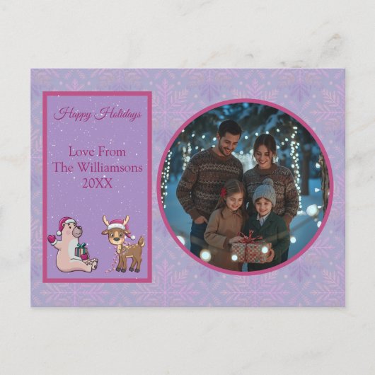 Charming Lilac Family Photo Holiday Postcard Feestdagenkaart (Voorkant)