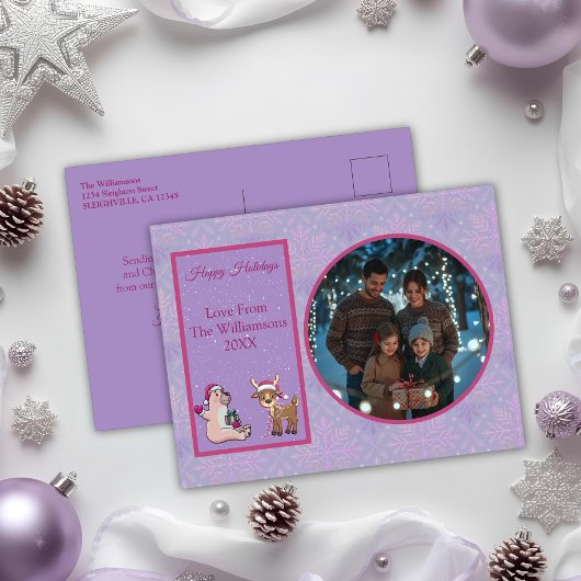 Charming Lilac Family Photo Holiday Postcard Feestdagenkaart