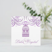 Charming Liliac Birdcage Wedding Invitation Kaart (Staand voorkant)