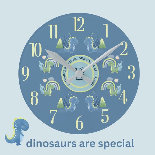 Charming Magical Blue Personalized Dinosaur  Ronde Klok