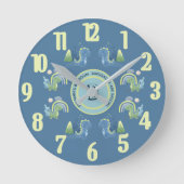 Charming Magical Blue Personalized Dinosaur  Ronde Klok (Voorkant)