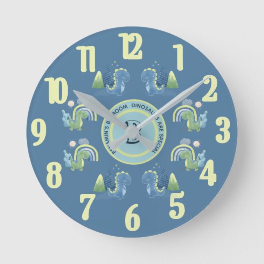 Charming Magical Blue Personalized Dinosaur  Ronde Klok (Voorkant)