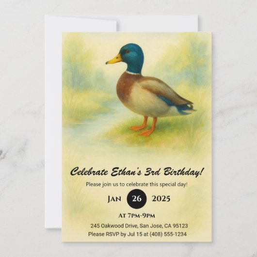 Charming Mallard Watercolor Illustration Birthday Kaart (Voorkant)