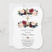 Charming Merlot Navy Blue Floral Baptism Kaart (Voorkant)