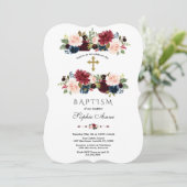 Charming Merlot Navy Blue Floral Baptism Kaart (Staand voorkant)