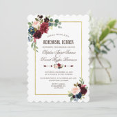 Charming Merlot Navy Blue Floral Rehearsal Dinner Kaart (Staand voorkant)
