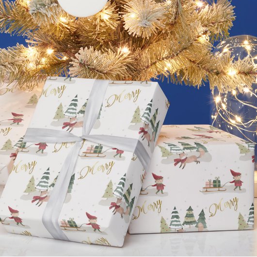 Charming Merry kerstbomen Elves Gifts Cadeaupapier