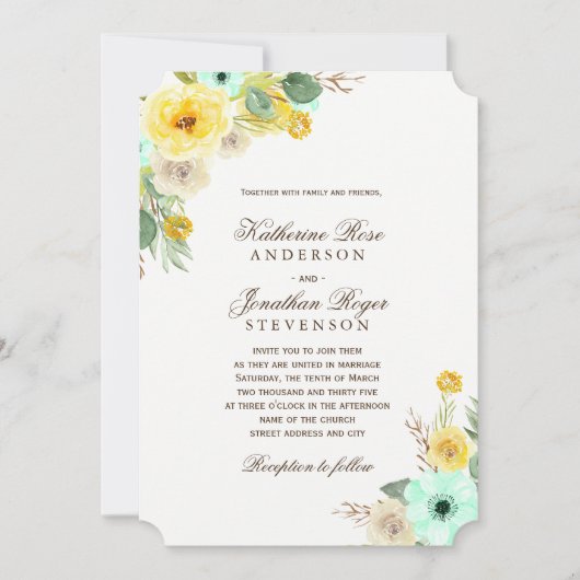 Charming Mint and Yellow Wedding Invitations Kaart (Voorkant)