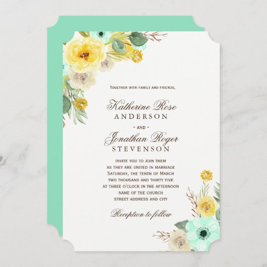 Charming Mint and Yellow Wedding Invitations Kaart (Voorkant / Achterkant)