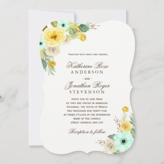 Charming Mint and Yellow Wedding Invitations Kaart (Voorkant)