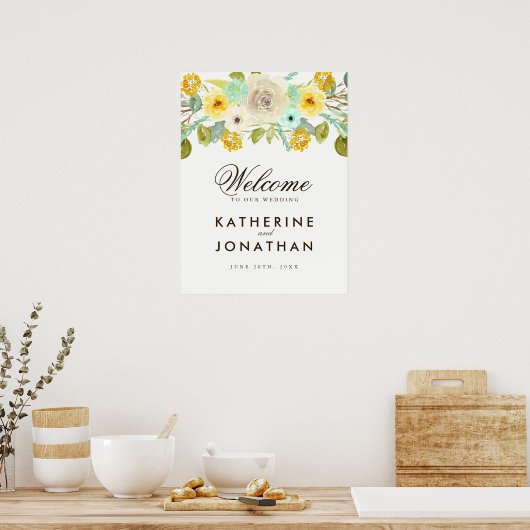 Charming Mint en Mustard Wedding Welcome Poster (Keuken)