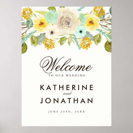 Charming Mint en Mustard Wedding Welcome Poster (Voorkant)