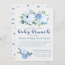 Charming & Modern Blue Floral Brunch Uitnodiging