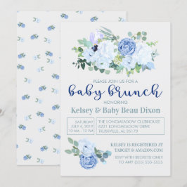 Charming & Modern Blue Floral Brunch Uitnodiging