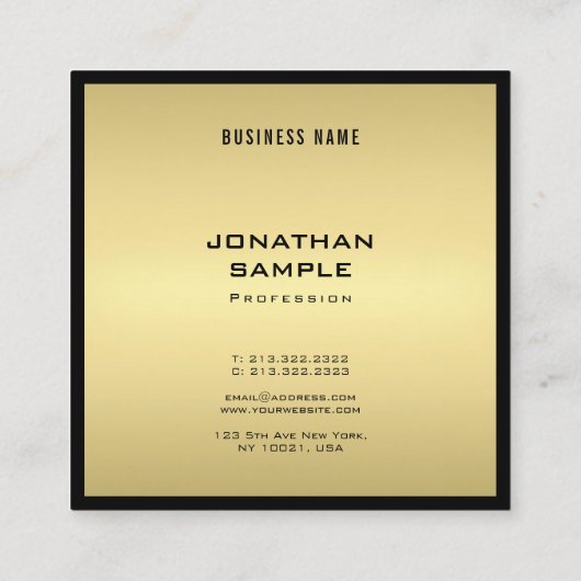 Charming Modern Glamor Elegant Black Gold Luxury Vierkante Visitekaartje (Achterkant)
