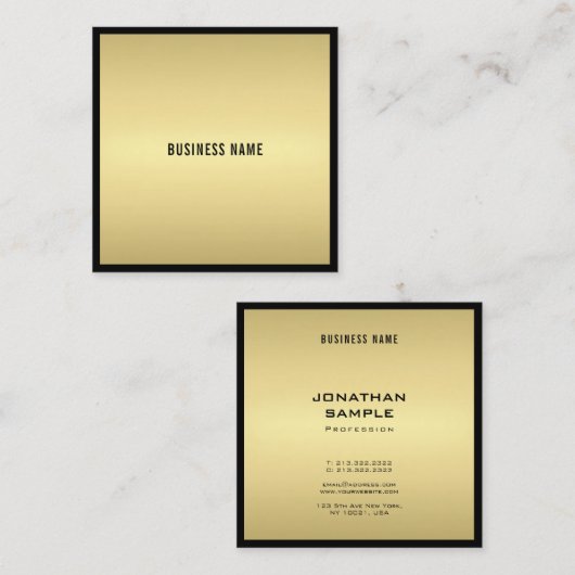 Charming Modern Glamor Elegant Black Gold Luxury Vierkante Visitekaartje (Voorkant / Achterkant)