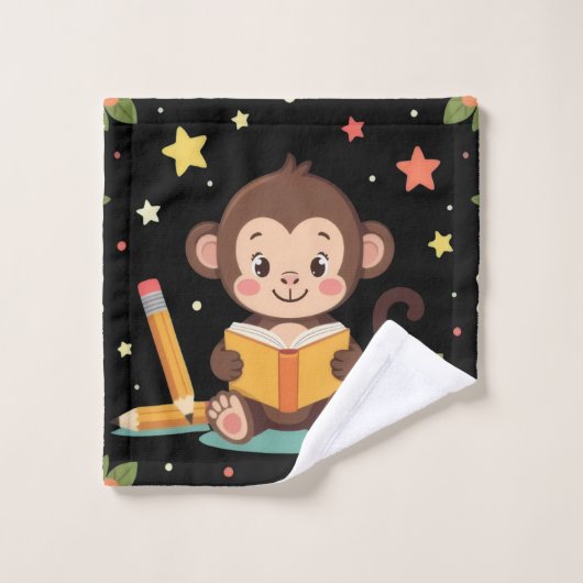 Charming monkey reading floral pattern  bad handdoek (Wasdoekje)