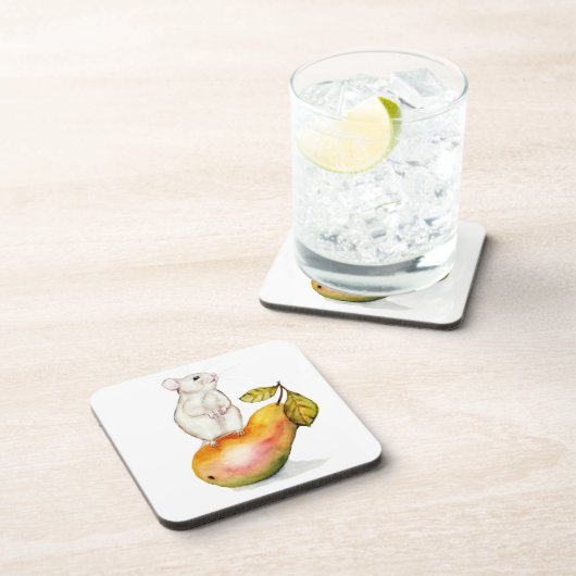 Charming Mouse on a Pear Bier Onderzetter (Rechterzijde)