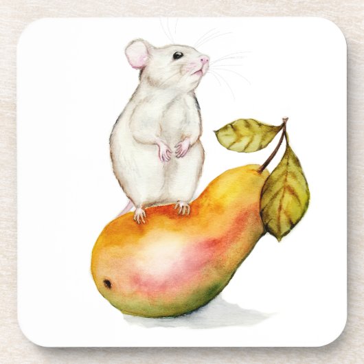 Charming Mouse on a Pear Bier Onderzetter (Voorkant)