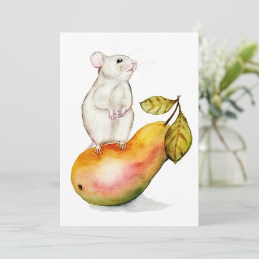 Charming Mouse on a Pear Kaart (Staand voorkant)