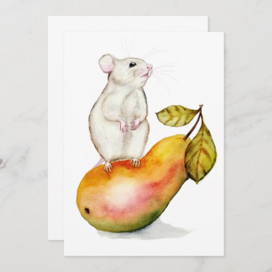 Charming Mouse on a Pear Kaart (Voorkant / Achterkant)