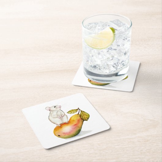 Charming Mouse on a Pear Kartonnen Onderzetters (Insitu)
