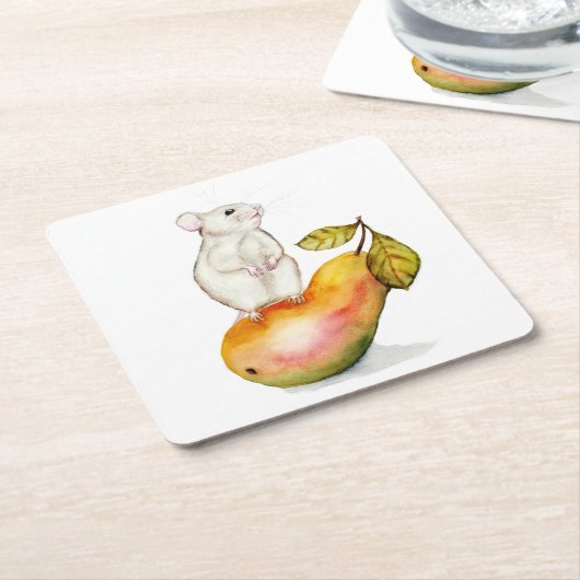 Charming Mouse on a Pear Kartonnen Onderzetters (Schuin)