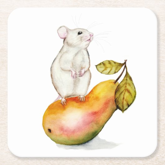 Charming Mouse on a Pear Kartonnen Onderzetters (Voorkant)