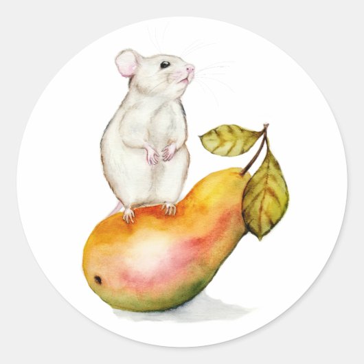 Charming Mouse on a Pear Ronde Sticker (Voorkant)