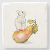 Charming Mouse on a Pear Stenen Onderzetter (Voorkant)