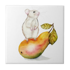 Charming Mouse on a Pear Tegeltje