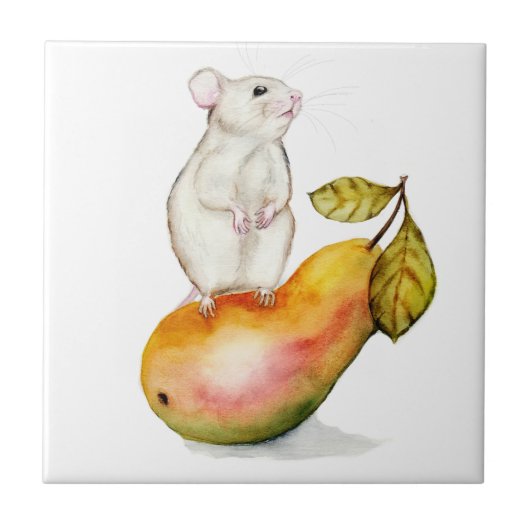 Charming Mouse on a Pear Tegeltje (Voorkant)