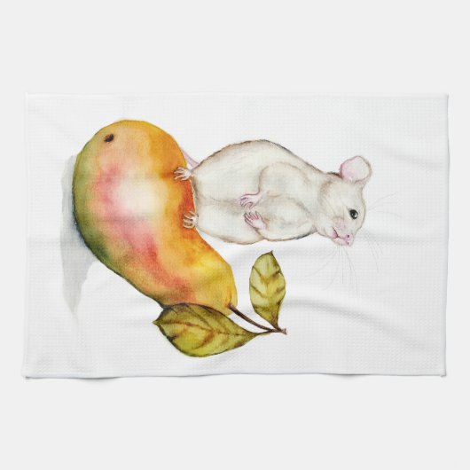 Charming Mouse on a Pear Theedoek (Horizontaal)