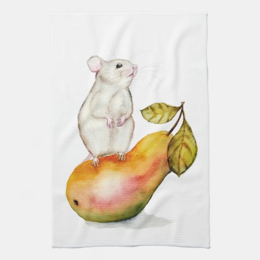 Charming Mouse on a Pear Theedoek (Verticaal)