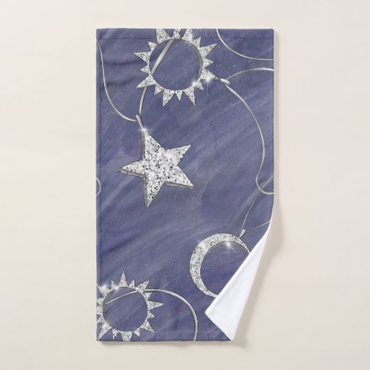 Charming Mystique | Silver Moon Stars Sun Amulet Bad Handdoek (Handdoek)