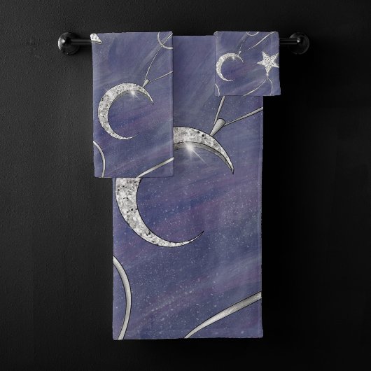 Charming Mystique | Silver Moon Stars Sun Amulet Bad Handdoek