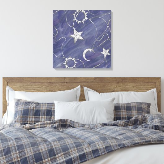Charming Mystique | Silver Moon Stars Sun Amulet Canvas Afdruk (Insitu (Slaapkamer))