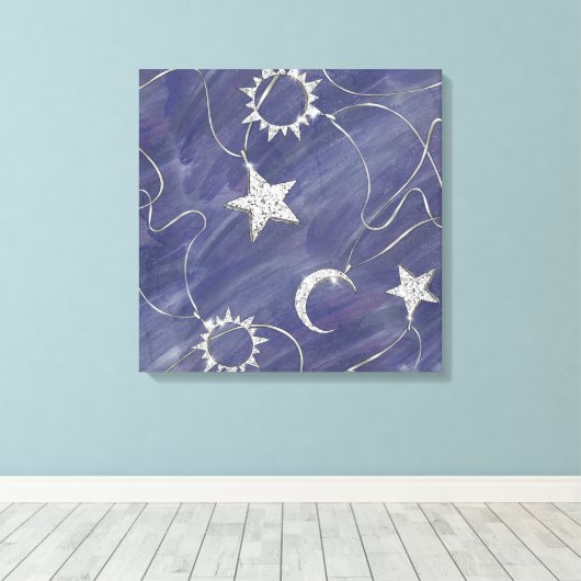 Charming Mystique | Silver Moon Stars Sun Amulet Canvas Afdruk (Insitu (Houten vloer))
