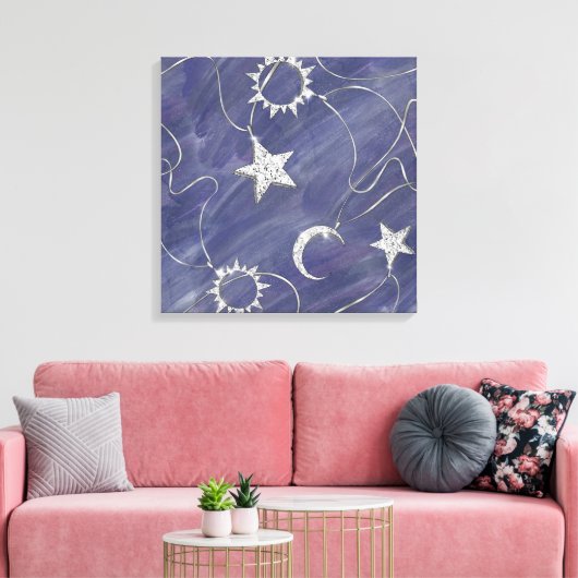 Charming Mystique | Silver Moon Stars Sun Amulet Canvas Afdruk (Insitu (Woonkamer))