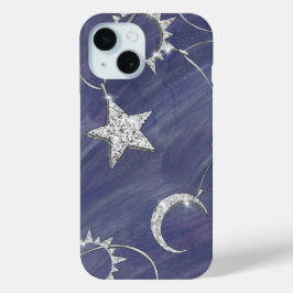 Charming Mystique | Silver Moon Stars Sun Amulet iPhone 15 Case