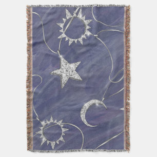 Charming Mystique Silver Moon Stars Sun Amulet Deken