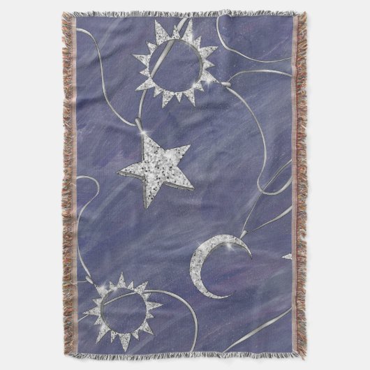 Charming Mystique | Silver Moon Stars Sun Amulet Deken (Voorkant Verticaal)