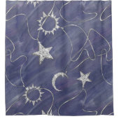 Charming Mystique | Silver Moon Stars Sun Amulet Douchegordijn (Voorkant)