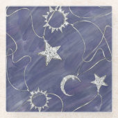 Charming Mystique | Silver Moon Stars Sun Amulet Glazen Onderzetter (Voorkant)