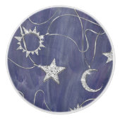 Charming Mystique | Silver Moon Stars Sun Amulet Keramische Knop (Voorkant)