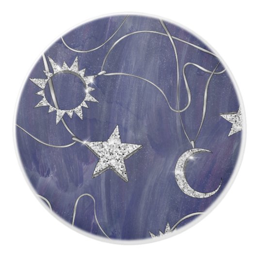 Charming Mystique | Silver Moon Stars Sun Amulet Keramische Knop (Voorkant)